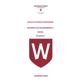 Learning Guide - 700102 Mathematics for Engineers 2 Quarter 4 (Q4) 2017