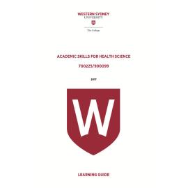 Learning Guide - 700225 / 900099 Academic Skills for Health Science Term 3 (T3) 2017
