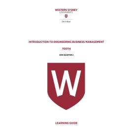 Learning Guide - 700114 Introduction to Engineering Business Management Quarter 2 (Q2) 2018