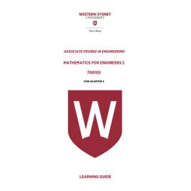 Learning Guide - 700102 Mathematics for Engineers 2 Quarter 4 (Q4) 2018