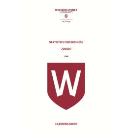 Learning Guide - 700007 Statistics for Business Term 1 (T1) 2018