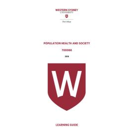 Learning Guide - 700066 Population Health and Society Term 1 (T1) 2018