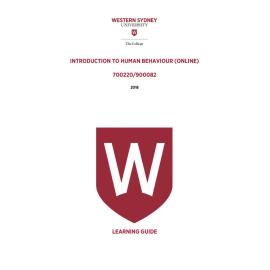 Learning Guide - 700220 / 900082 Introduction to Human Behaviour ONLINE Term 1 (T1) 2018