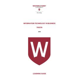 Learning Guide - 700278 Information Technology in Business Term 1 (T1) 2018