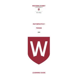 Learning Guide - 700284 Mathematics 1 Term 1 (T1) 2018