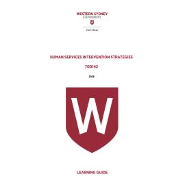Learning Guide - 700142 Human Services Intervention Strategies Term 2 (T2) 2018