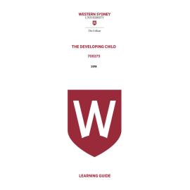 Learning Guide - 700273 The Developing Child Term 2 (T2) 2018