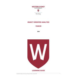 Learning Guide - 700039 Object Oriented Analysis Term 3 (T3) 2018