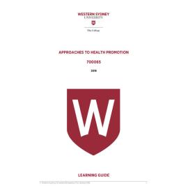 Learning Guide - 700065 Approaches to Health Promotion Term 3 (T3) 2018