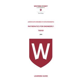 Learning Guide - 700101 Mathematics for Engineers 1 Quarter 1 (Q1) 2019