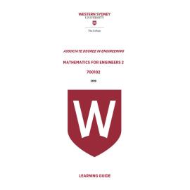 Learning Guide - 700102 Mathematics for Engineers 2 Quarter 4 (Q4) 2019
