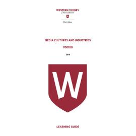 Learning Guide - 700180 Media Cultures and Industries Term 1 (T1) 2019