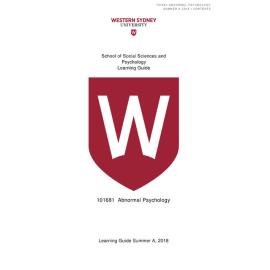 Learning Guide - Abnormal Psychology (101681) - Summer A 2018