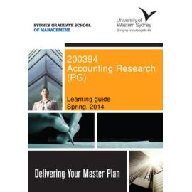 Learning Guide - Accounting Research (PG) (200394) - Spring 2014