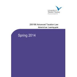 Learning Guide - Advanced Taxation Law (200186) - Spring 2014