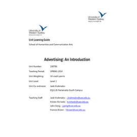 Learning Guide - Advertising: An Introduction (100706) - Spring 2014