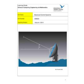 Learning Guide - Advanced Control Systems (300603) - Autumn 2014
