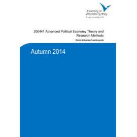 Learning Guide - Advanced Political Economy Theory & Research Methods (200441) - Autumn 2014