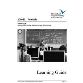 Learning Guide - Analysis (200023) - Autumn 2014