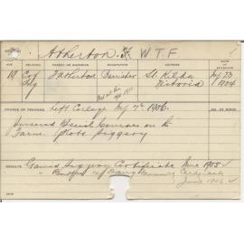 ATHERTON, W T F (Finley) (Certificate - Piggery, Buttery, & Dairy Farming)