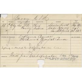 BARRY, Nathaniel James Merriman (Hawkesbury Diploma of Agriculture (HDA) (First Year Certificate) & Special Course - Orchard)