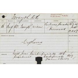 FORSYTH, DK (Hawkesbury Diploma of Agriculture (HDA)(First Year Certificate) & Certificate - Practical, Farm & Dairy)