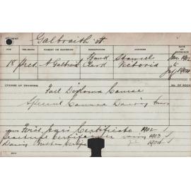 GALBRAITH, H (Hawkesbury Diploma of Agriculture (HDA) (First Year Certificate) & Certificate - Dairy, Butter & Practical)