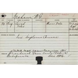 GRAHAM, WG (Full Diploma Course, Practical Farm, Dairy & Orchard Certificate)