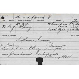 HEADFORD, Frank (Diploma Course. Practical Certificate.)