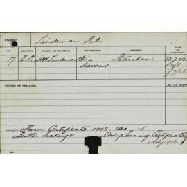 LINDEMAN, RA (Certificate - Farm/ Butter Making & Dairy Farming Certificate)