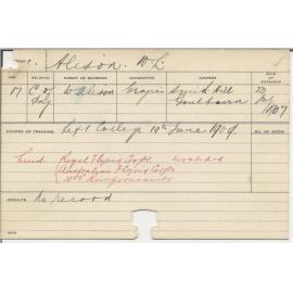 ALISON, W L (Practical class and Diploma?)