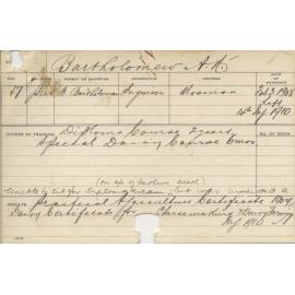 BARTHOLOMEW, A N (Practical Agricultural Certificate, Dairy Certificate in Cheesemaking & Dairy Farming)