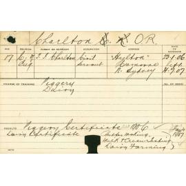 CHARLTON, Oswald R (Certificate - Piggery, Dairy, Butter Making, Milk and Cream Testing & Dairy Farming)