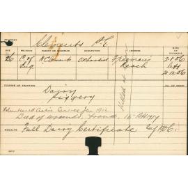 CLEMENTS, Percy E (Course - Piggery, Certificate - Dairy)