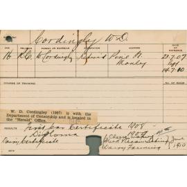 CORDINGLEY, WD (Certificate - First year, Diploma, Certificate - Dairy)