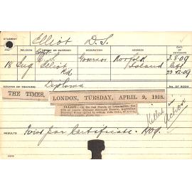 ELLIOT, Dudley Sinclair (Hawkesbury Diploma of Agriculture (HDA) (First Year Certificate))