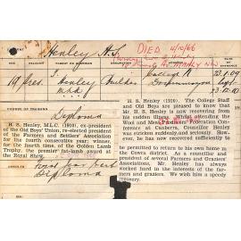 HENLEY, Herbert Sydney (Hawkesbury Diploma of Agriculture (HDA))