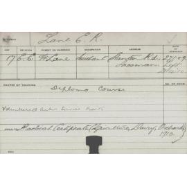 LANE, Eric Radclyffe (Diploma Course/ Practical Certificate)