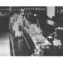 Chemical Laboratory - Bench with various apparatus set up [Hawkesbury Agricultural College (HAC)]