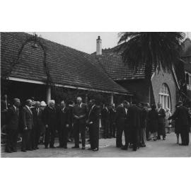 Agricultural Bureau Annual Conference - delegates standing outside the entrance to the Main Administration Building [Hawkesbury Agricultural College (HAC)]