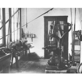 Engineering Workshop (interior) - a drill press on right [Hawkesbury Agricultural College (HAC)]