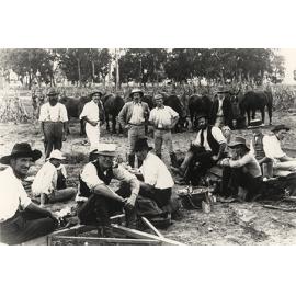 Land clearing - caption 'Lunch on the Farm' [Hawkesbury Agricultural College (HAC)] - Print 2 of 2 - Cropped