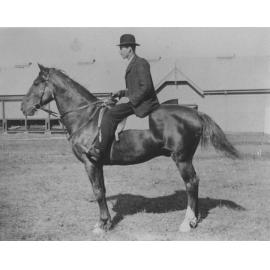 Mounted horseman outside Stable Square [Hawkesbury Agricultural College (HAC)]