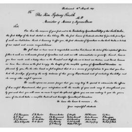 Letter to the Hon. Sydney Smith MP, Minister of Mines & Agriculture from first Agriculture students and list of names - Copy [Hawkesbury Agricultural College (HAC)]