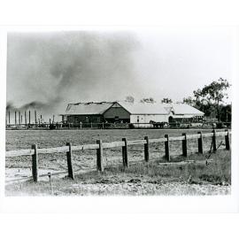 Stables burning at HAC, April 1896 [Hawkesbury Agricultural College (HAC)] - Print 2 of 2 - Cropped