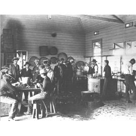 Preserving Shed (interior) - Students at work sorting grapes [Hawkesbury Agricultural College (HAC)]