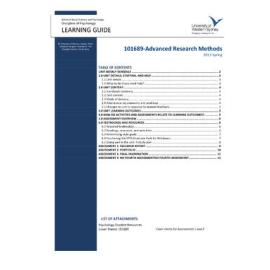 Learning Guide - Advanced Research Methods (101689) - Spring 2013