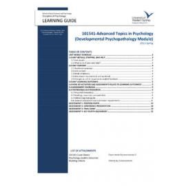 Learning Guide - Advanced Topics in Psychology (Developmental Psychopathology Module) (101541) - Spring 2013