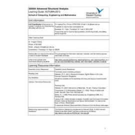 Learning Guide - Advanced Structural Analysis (300594) - Autumn 2013