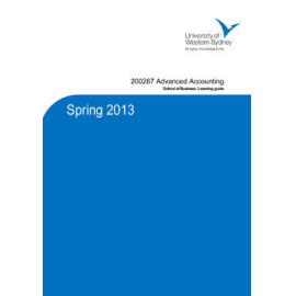 Learning Guide - Advanced Accounting (200267) - Spring 2013